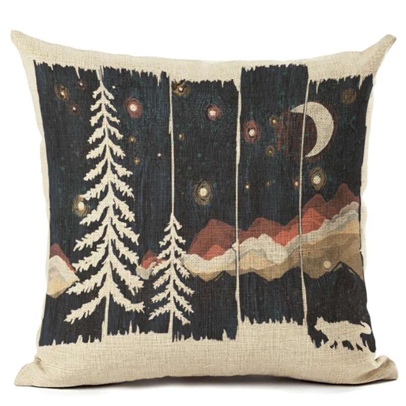 Чехол для подушки в стиле ретро с изображением снежных гор подушка