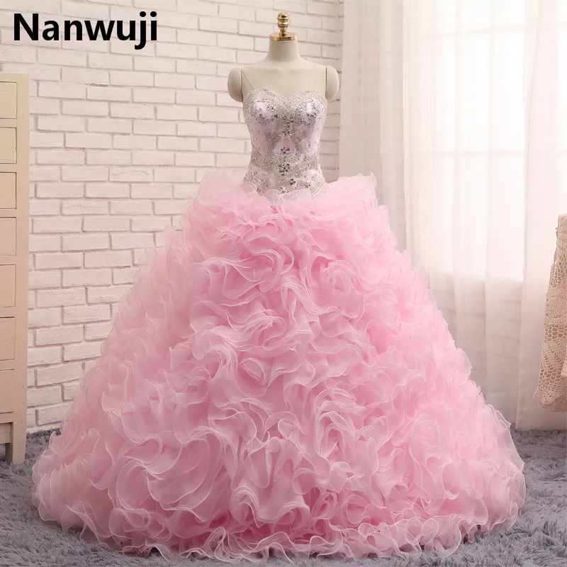 Женское бальное платье со съемной юбкой розовое до пола из органзы с оборками