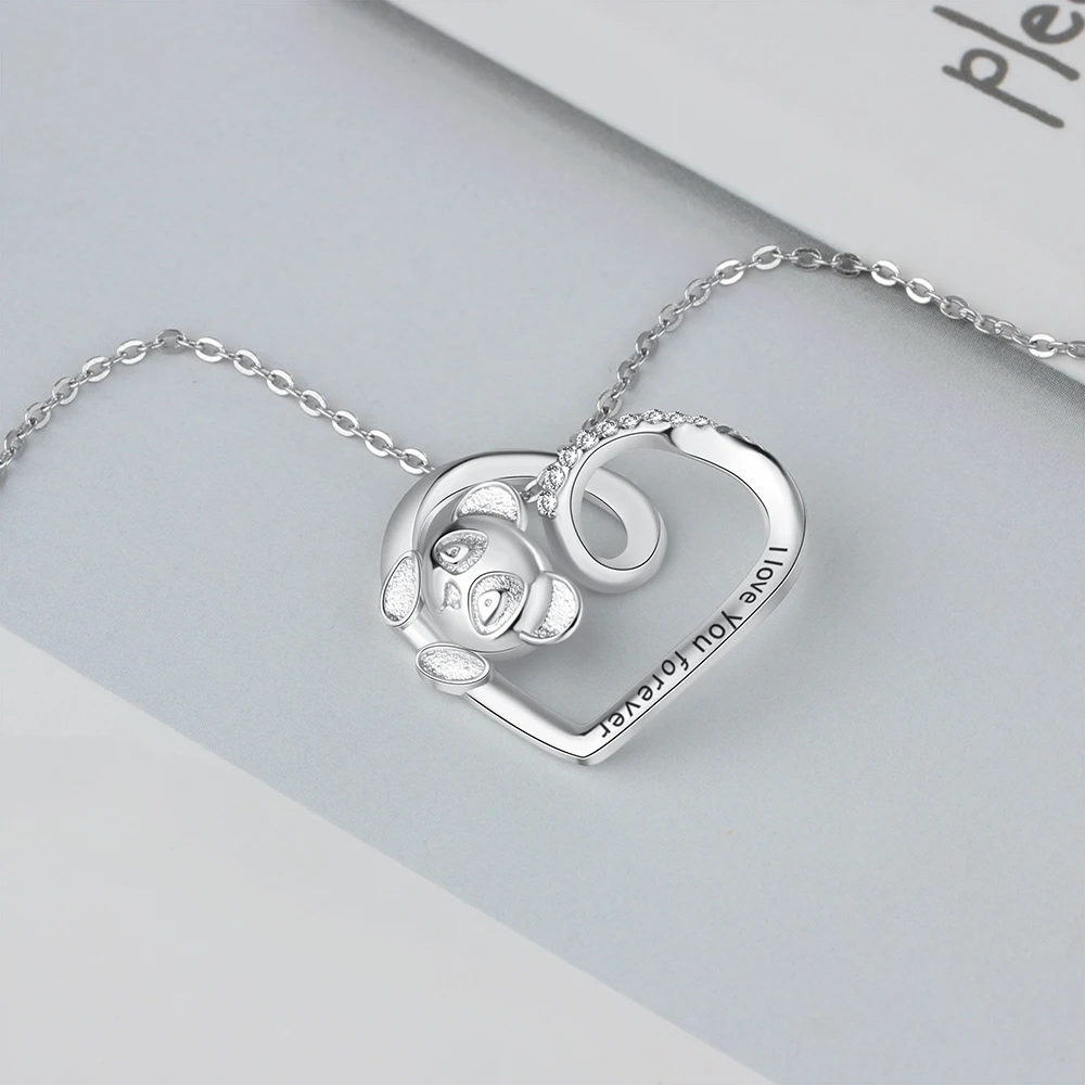 925 пробы Серебряное ожерелье в форме сердца с милой пандой &quotI Love You Forever&quot