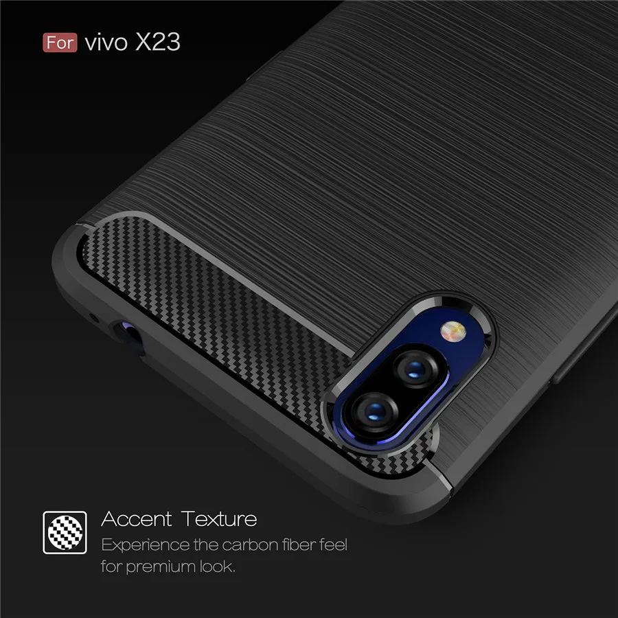 TRISEOLY Luxury Carbon Fiber Case For Vivo X23 Brushed TPU Rubber Silicone Back Cover X 23 Protective Coques Fundas | Мобильные
