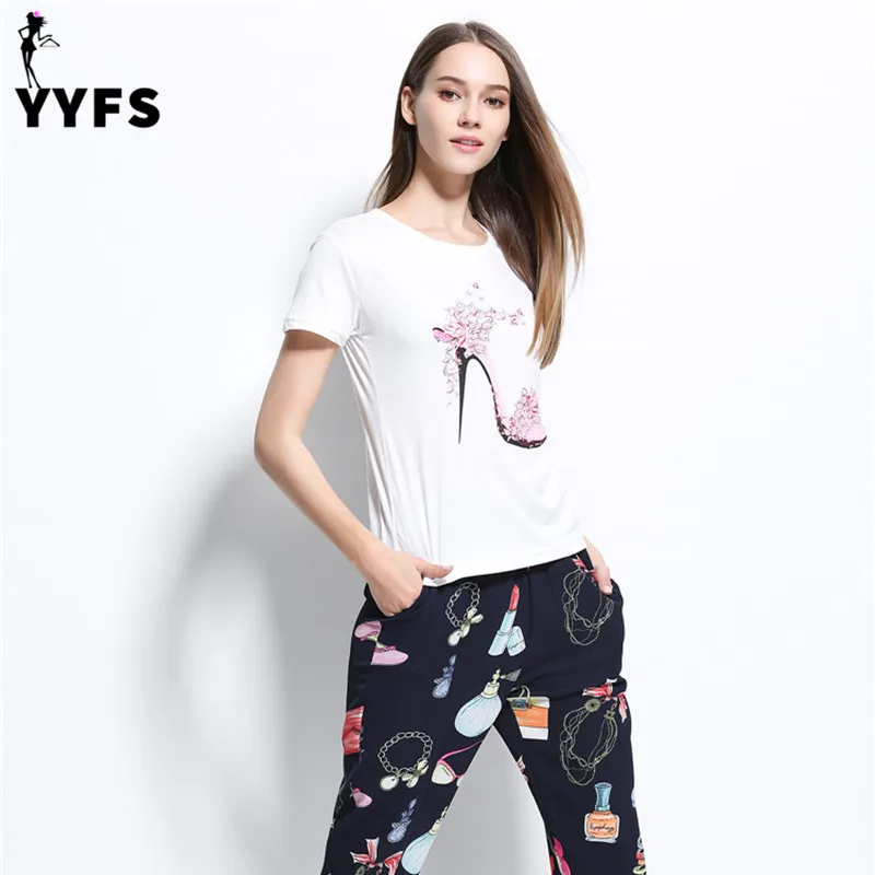 Новый Для женщин с летним принтом футболки короткий рукав модные белые Удобные