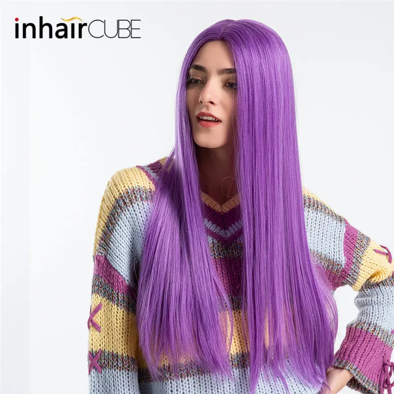 INHAIR cube, 27 дюймов, волнистый передний парик, длинные волосы, Омбре, имитация кожи головы, синтетические парики, средняя часть, Сеть волос
