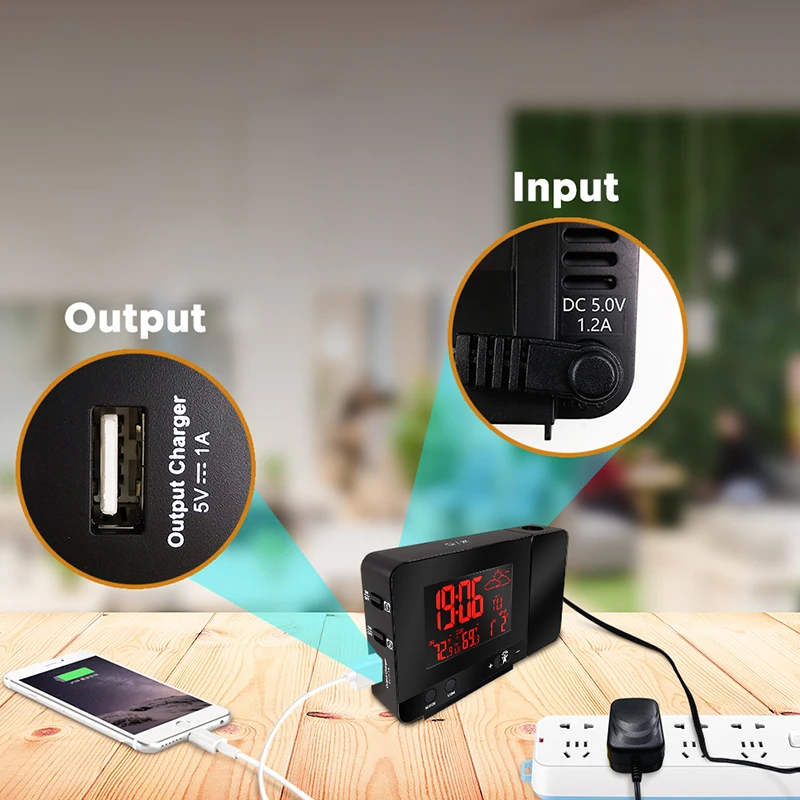 Цифровая проекционная метеостанция с функцией зарядки телефона 433 МГц|Приборы