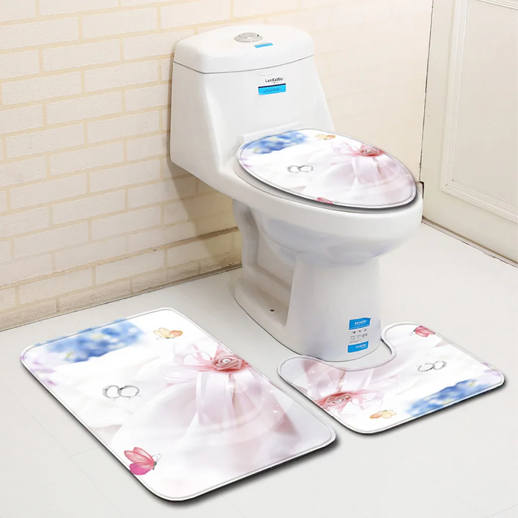 Новое высокое качество 3 шт Non-Slip ко Дню Святого Валентина узор Коврик для ванной Ванная комната Кухня ковры коврики Декор полиэфирный коврик для ванной набор