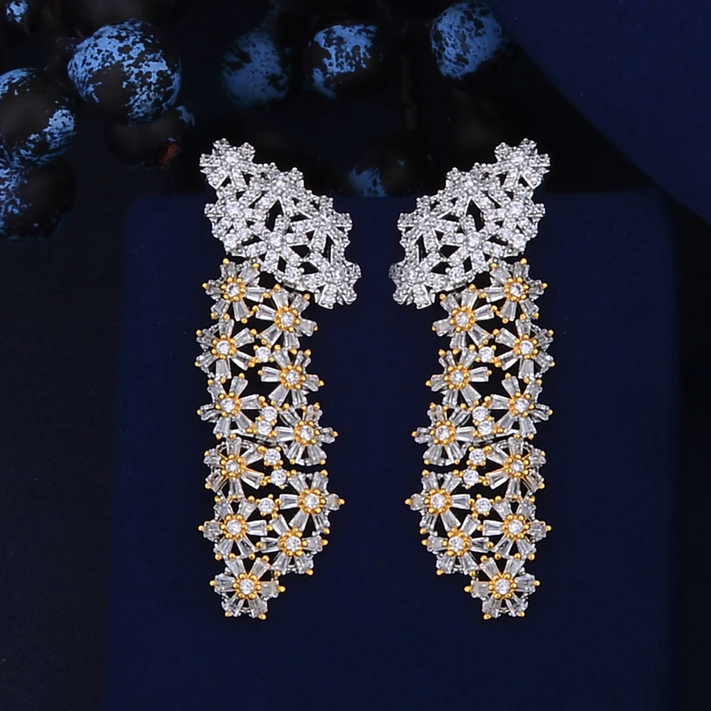 

4PCS Fashion Flower Jewelry Cubic Zirconia Collar Necklace Earrings Bracelet Ring Jewelry Set For Dubai African Bride wedding