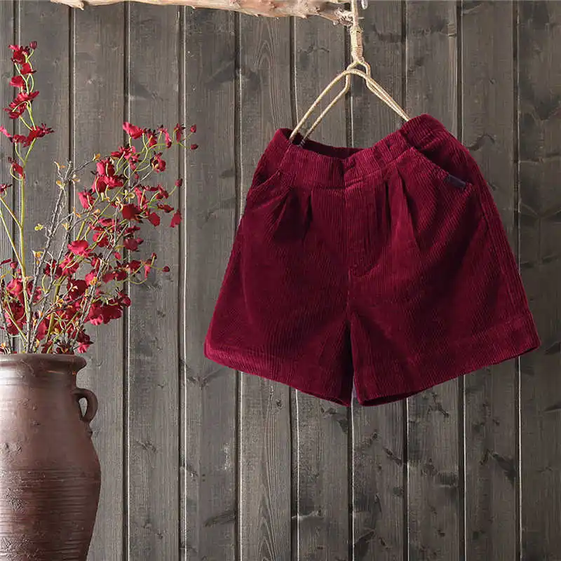 wine red Черные вельветовые шорты женские свободные с высокой талией осенние зимние шорты женские повседневные теплые короткие Femme вельветовые широкие шорты C5169 - Цвет: wine red