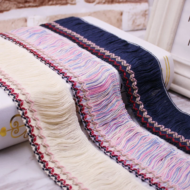 50 ярдов бежевая темно-синяя бахрома хлопковая кружевная отделка Женская ткань