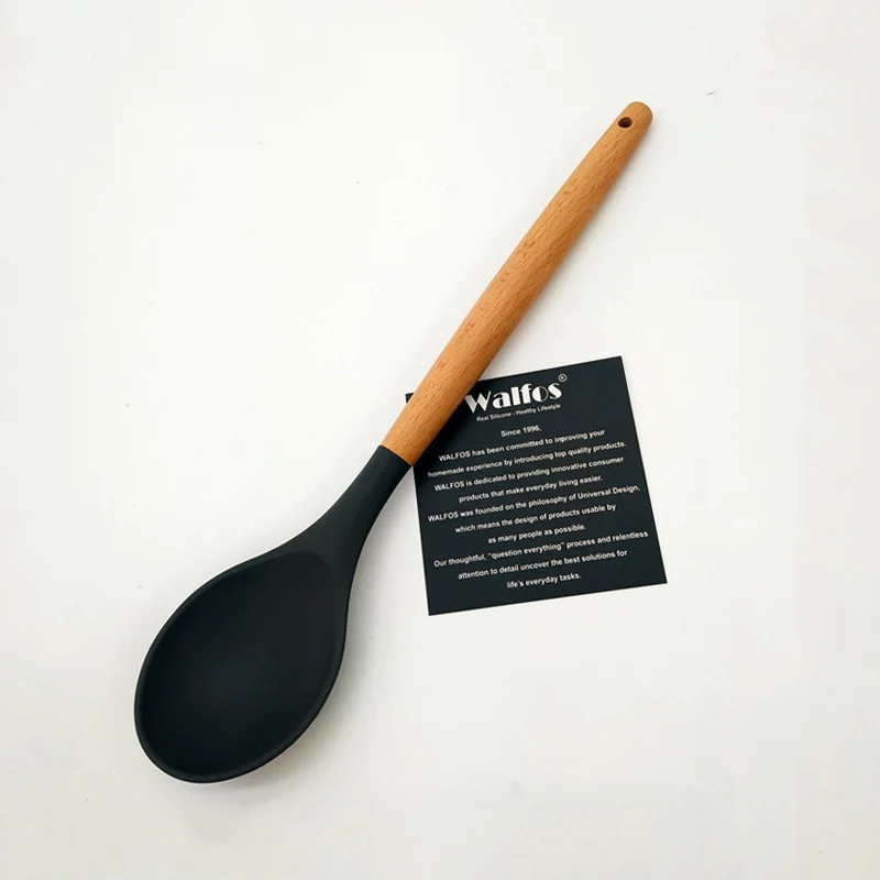Spoon C WALFOS Пищевая силиконовая посуда с деревянной ручкой кухонная посуда кухонные инструменты Лопатка и ковш кухонные принадлежности - Цвет: Spoon C