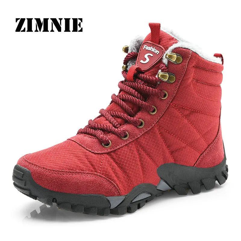 Red Зимняя мужская походная обувь ZIMNIE, мужские ботинки для охоты, альпинизма, мужские Нескользящие Горные ботинки, походные кроссовки размера плюс 36~ 46 - Цвет: Red