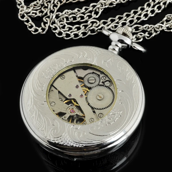 Silver Pattern Special Design Dial Mechanical Pocket Watch Retro Gentleman Pendant Accessory Fob Chain Men's Watch Gift