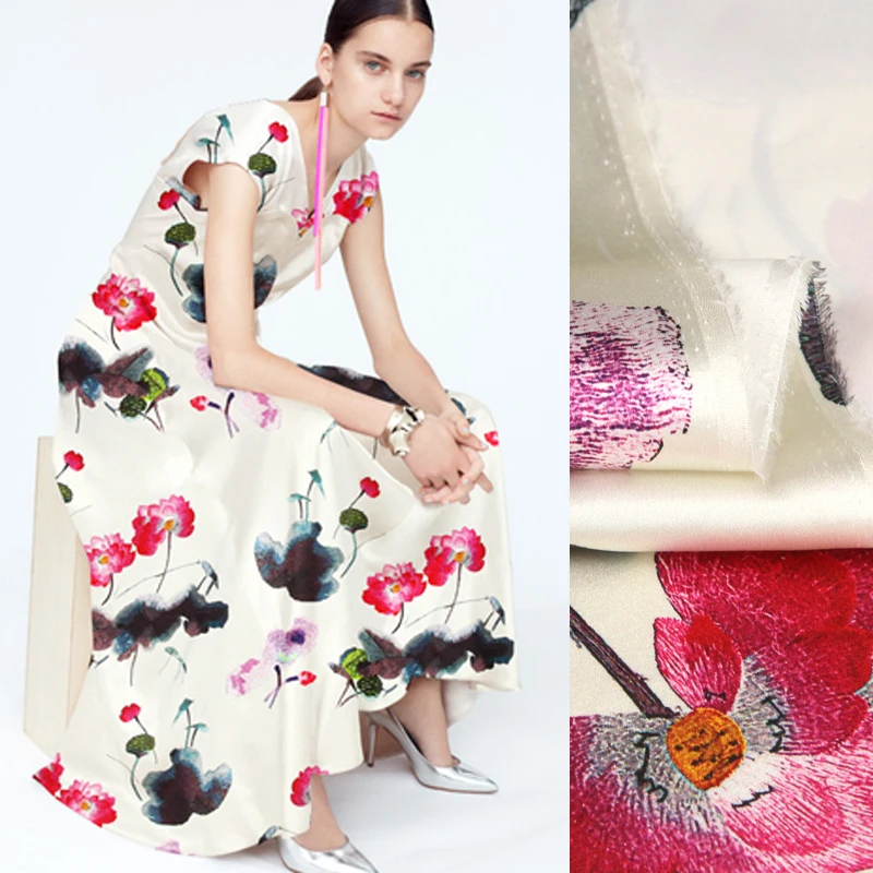 

118CM Wide 19MM 93% Silk & 7% Spandex Lotus Milk White Stretch Silk Satin Fabric for Summer Dress Shirt Clothes Cheongsam D848