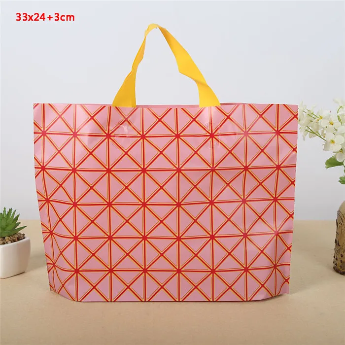 pink lattice Толстые большие пластиковые хозяйственные сумки толстые бутик Подарочная одежда упаковка пластиковая подарочная сумка с ручкой 10 шт несколько узоров - Цвет: pink lattice