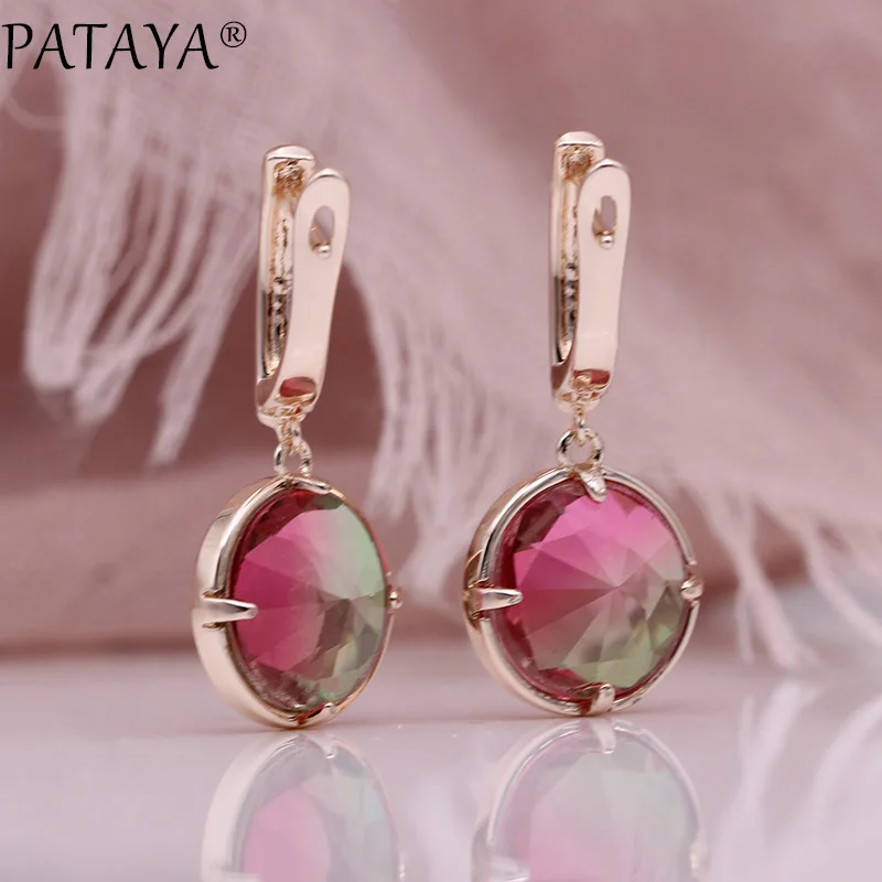 PATAYA, новинка, красные, турмалиновые, Круглые, длинные серьги, 585, розовое золото, натуральный циркон, свисающие серьги для женщин, свадебные, модные ювелирные изделия