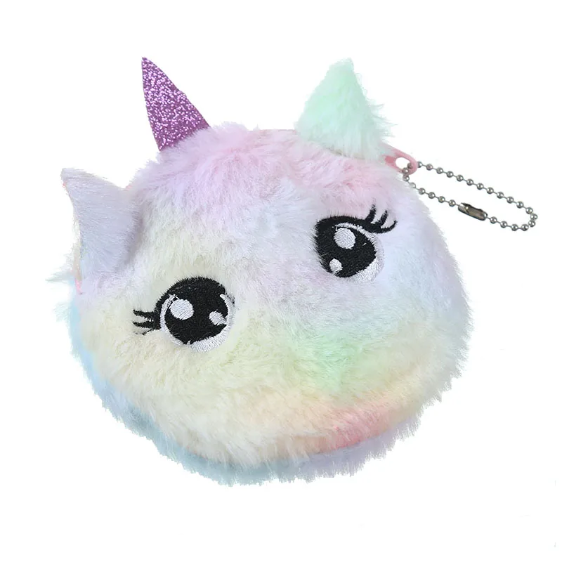 pink eyes unicorn Мультфильм Плюшевый единорог портмоне милый кот мех круг кошелек девушка клатч вышитая сумка ключ наушники Органайзер Сумка детский подарок - Цвет: pink eyes unicorn