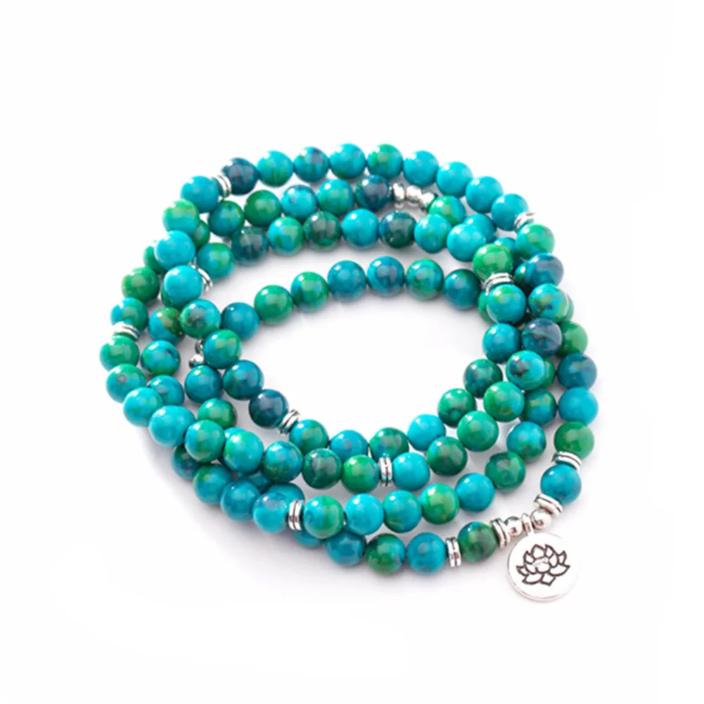 

Dropship 8mm Natural 108 Mala Blue Phoenix Stone Bracelets Lotus Buddha Life Tree Pendant Necklace Chakra Yoga Prayer Meditation