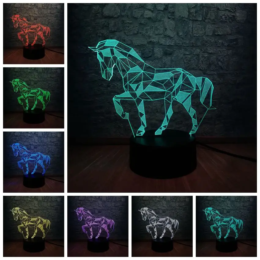 Новинка 3D светодиодный настольный светильник Pentium horse 7 смена Цветов RGB электрический ночной Светильник реквизит Gadgt подарок животное дети Декор из игрушек лампа лава