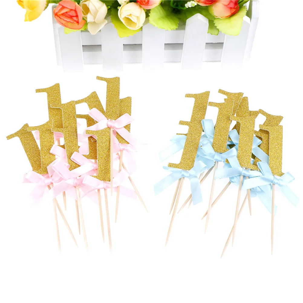 10 шт. первый день рождения кекс верхние части 1-е украшение для вечеринки