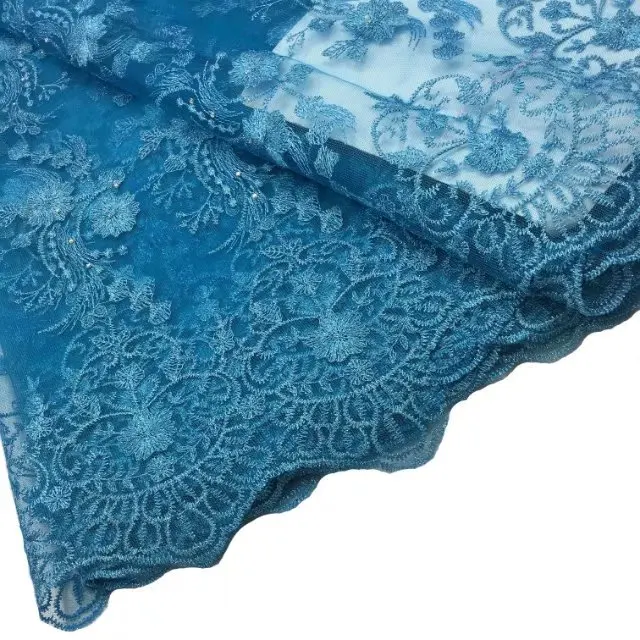 Прекрасная новейшая африканская кружевная ткань 2017 детская синяя с вышивкой