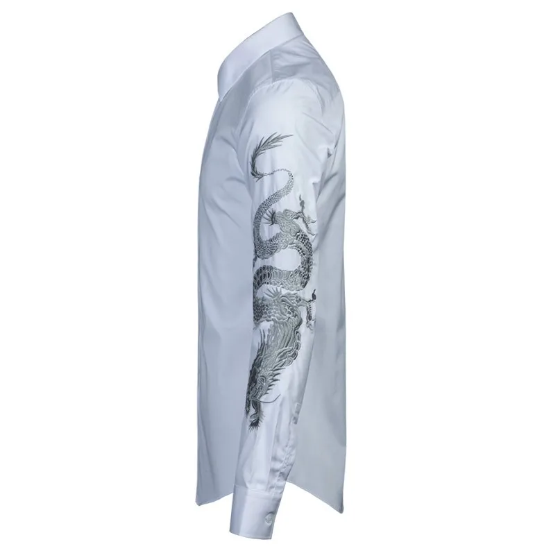 Брендовые мужские приталенные рубашки для свадебного платья с вышивкой дракона