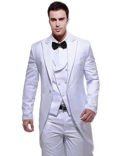 Hot Selling white peak Lapel Groom Tuxedos Groomsmen Men Wedding Suits Prom Clothing Fashion Suit ( jacket+Pants+vest+tie)