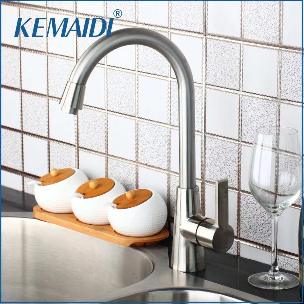 

KEMAIDI Luxury New Kitchen Faucet Swivel Nickel Brushed Sink Tap Brass Basin Vessel Mixer Torneira Cozinha 97196 Faucets