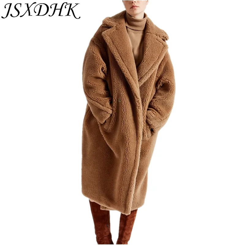 JSXDHK взлетно посадочной полосы дизайнер для женщин Outwerwear зимние теплые искусственной овечьей шерсти с длинным рукавом повседневное