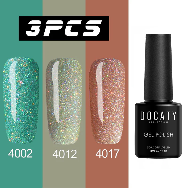 4002-4012-4017 Docaty Neon 3 шт ногтей гель Bling Блеск Устойчивый лак для ногтей лак Gellac гель для ногтей лак Soak Off Гель лак для ногтей - Цвет: 4002-4012-4017