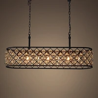 led e14 american iron crystal black clear rectangle lustre chandelier lighting suspension luminaire lampen for dinning room