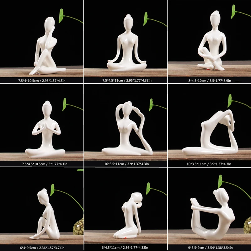 

Modern Style White Ceramic Yoga Figurines Ename 12 Styles Miniatures Abstract Yog Statue For Home Decorations Ornament Sculpture