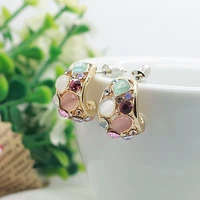 mengjiqiao hot sale fashion colorful opal c shaped stud earrings for women students cute crystal metal brincos jewelry gifts