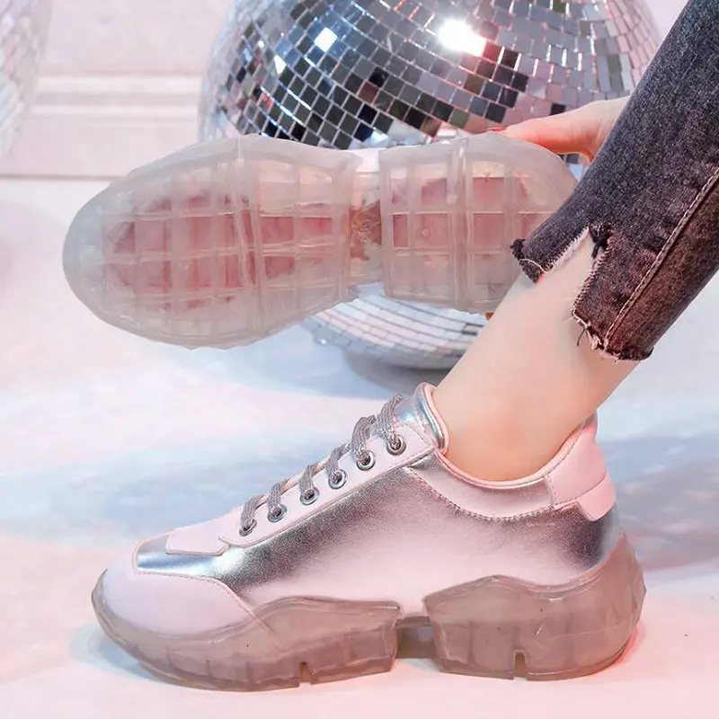 Высококачественная женская обувь на толстой подошве прозрачные кроссовки