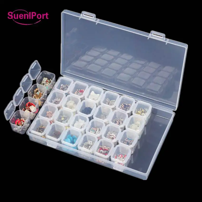 Sune l Port 28 сеток/коробка пустой контейнер для хранения ногтей хрустальные бусины