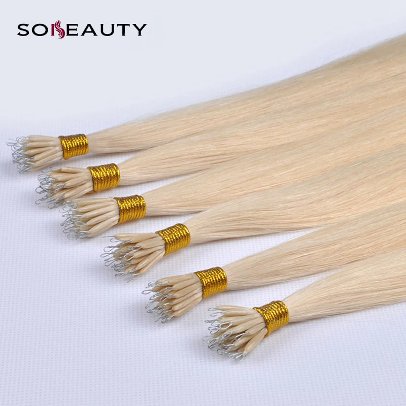 Sobeauty прямые волосы связанные с Nano Tip 0 8 г/шт. цветные блонд Remy человеческие для
