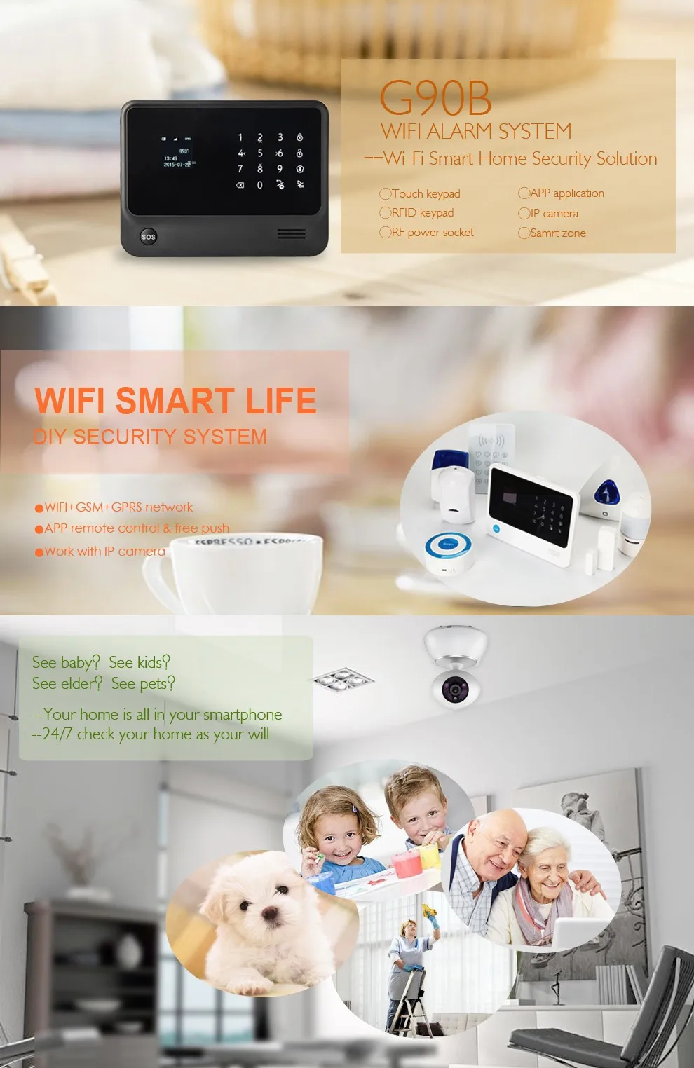 Android Iphone управляемая Проводная беспроводная wifi GSM GPRS домашняя охранная сигнализация w Pet дружественный датчик движения и wifi камера