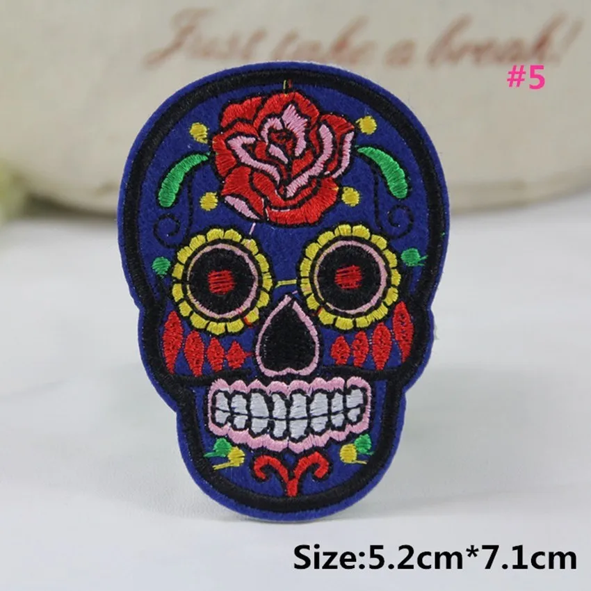 1 PCS RR6 1 шт. 5,2*7,1 см Скелет одежда с черепом вышитые железные нашивки для одежды DIY полосы мотив аппликации одежды значок@ RR - Цвет: 1 PCS RR6
