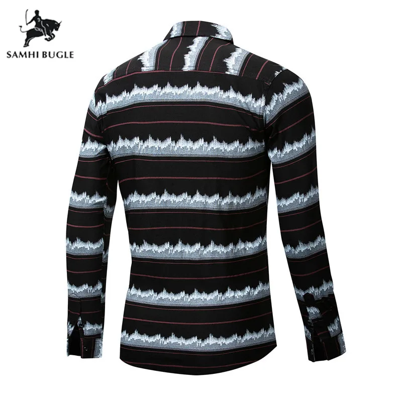 Мужская хлопковая рубашка с длинным рукавом повседневная классическая в полоску