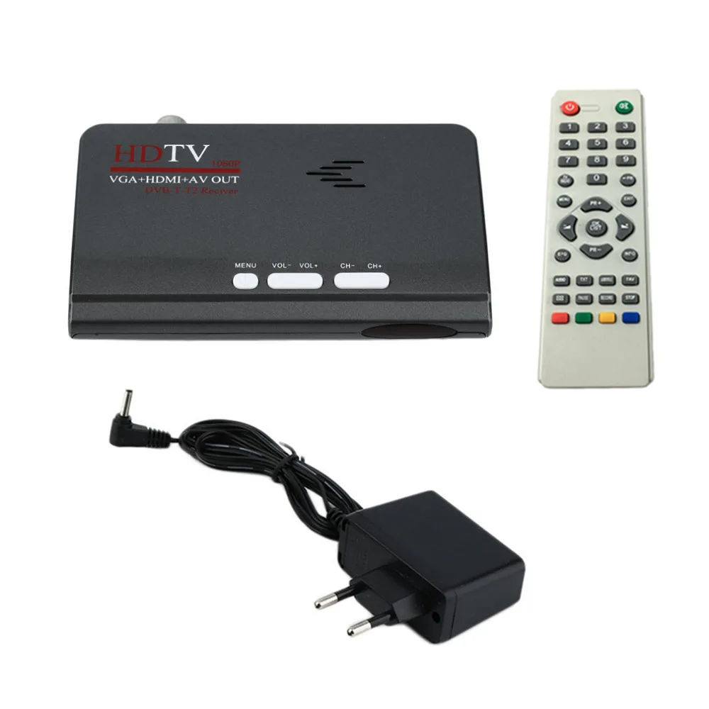 ЕС цифровой наземный HDMI 1080 P DVB-T/T2 ТВ-приставка VGA AV CVBS тюнер Ontvanger Met Afstandsbediening HD DVB-T2