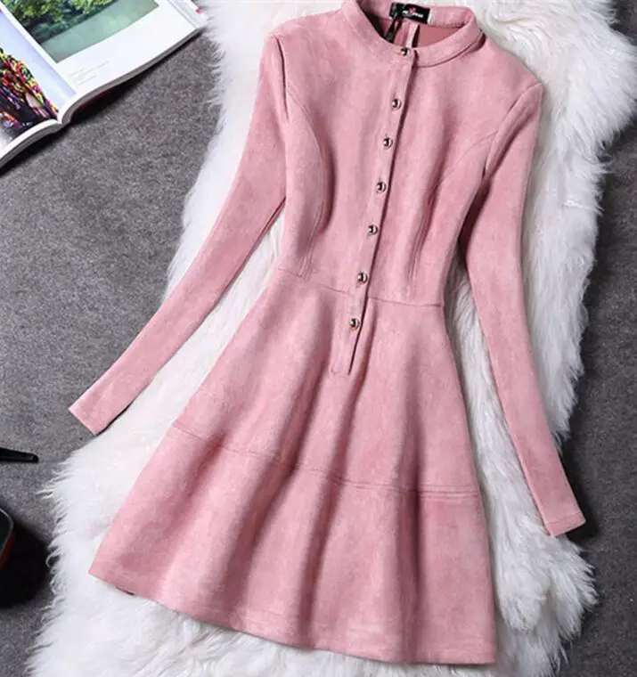 Зимнее платье винно-красного цвета с длинным рукавом, повседневное, для офиса, для свинга, для вечеринки, винтажные женские платья, женская одежда, весеннее Замшевое платье