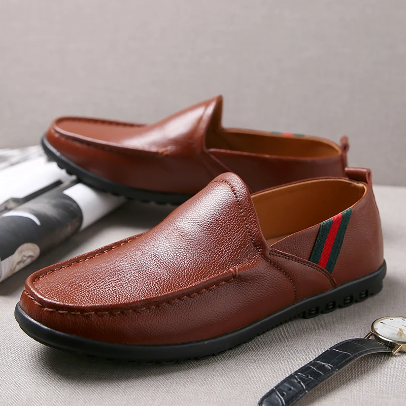 New Fashion Men Handmade Casual Genuine Leather Loafers Luxury Brand Breathable Light Flats Shoes Moccasins Driving | Обувь
