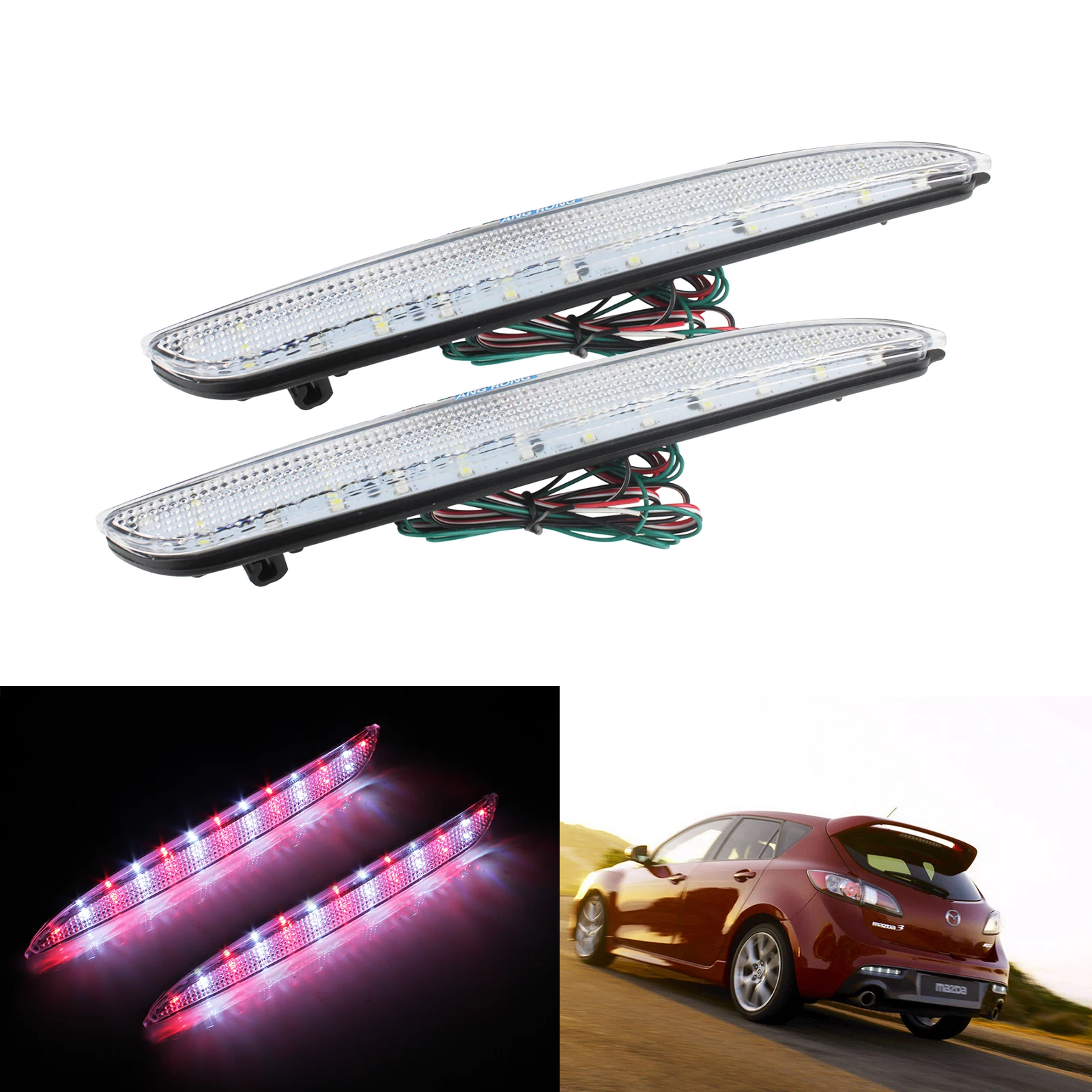 ANGRONG 2X LED задний бампер отражатель стоп лампы с прозрачной крышкой красный для