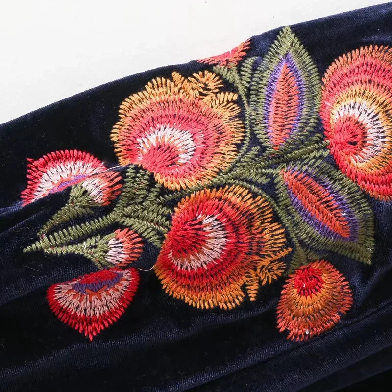 SCQP свободные Цветочные Вышивка Для женщин Вельветовое платье длиной выше колена