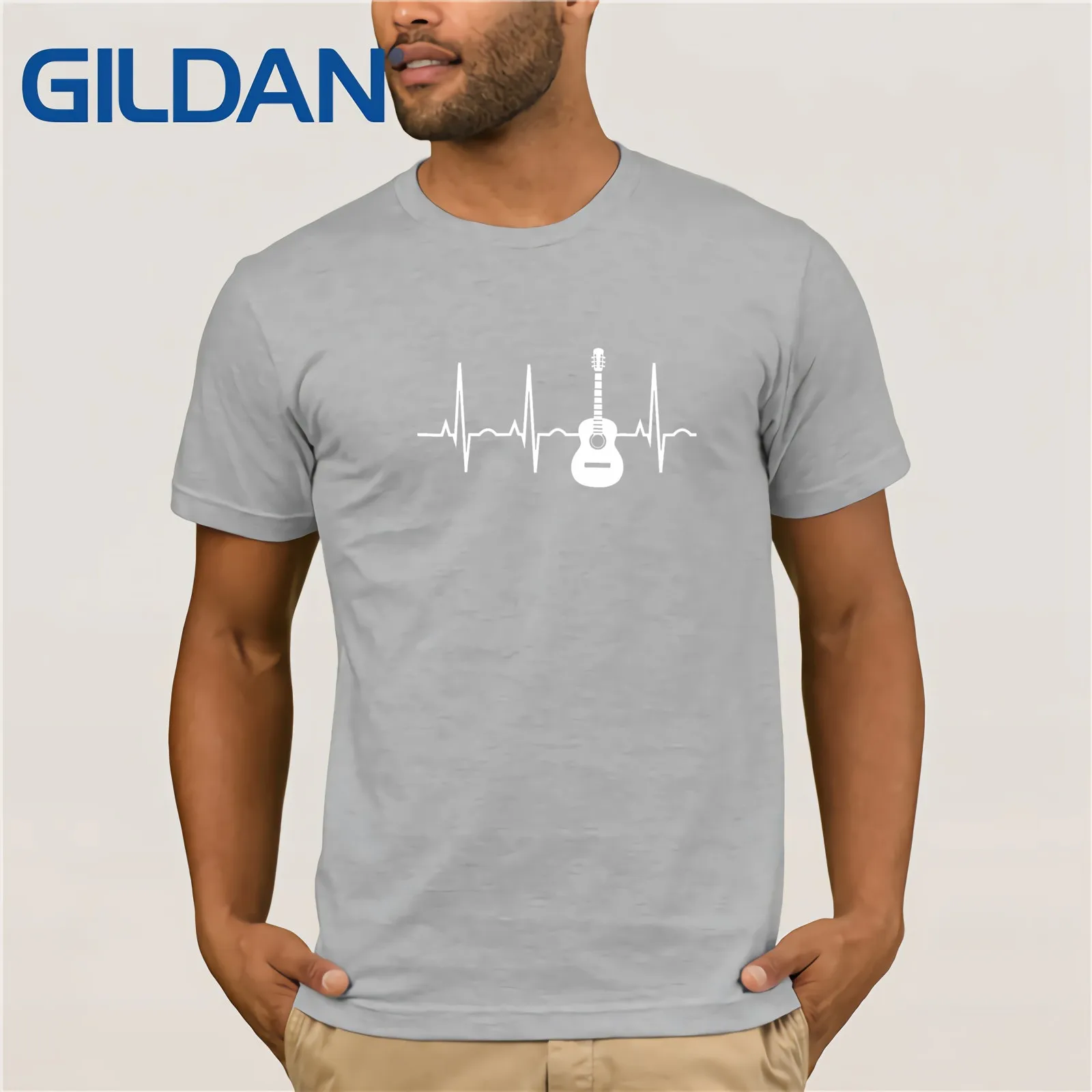 Acoustic Guitar Heartbeat Shirt Musician T-Shirt 2021 Summer Men's Short Sleeve | Мужская одежда