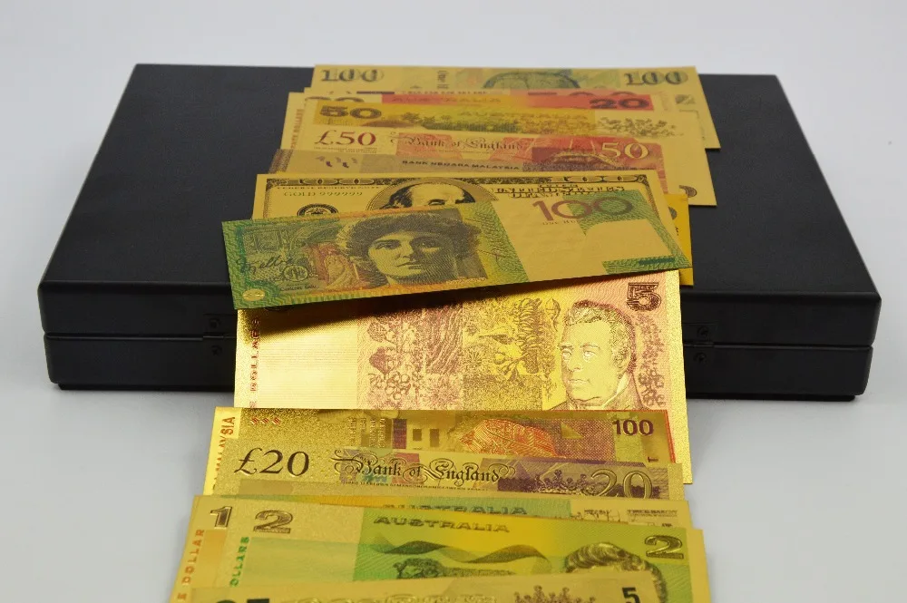 

21pcs/lot Different Country 24Karat Gold Colorful Banknote Value Collection
