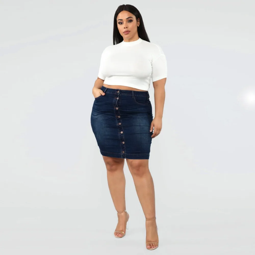 Плюс размер 4XL джинсовая юбка женская сексуальная летняя Кнопка мини джинсы юбка карандаш Повседневный стиль Женская юбка с высокой талией falda mujer BB4