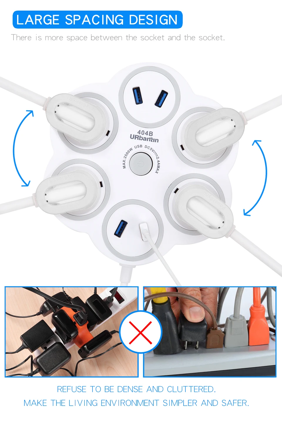 Urbantin 4AC розетки 4USB выходы Быстрая зарядка мощность полосы смарт универсальная розетка с многонациональным адаптером круглый мощность Stri