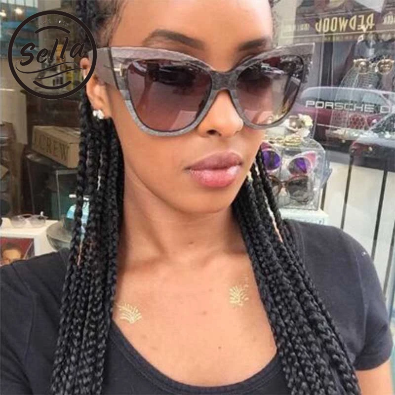 Sella винтажные негабаритные кошачий глаз солнцезащитные очки модные брендовые