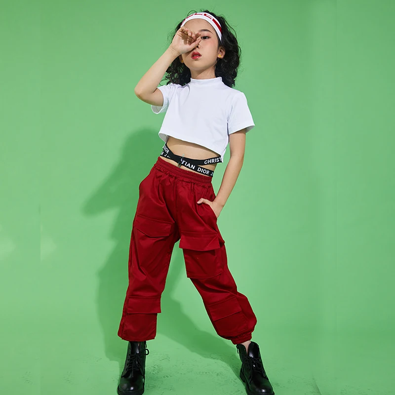 Красный костюм для выступлений в стиле джаз девочек Детский уличных танцев