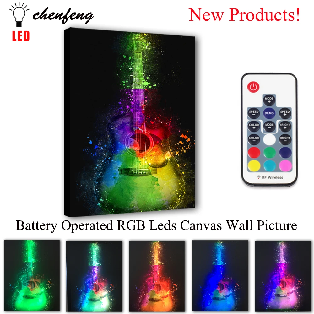 RGB Led холст настенные декоративные роялти красочные гитары музыка натюрморт картина холст печать с подсветкой живопись светильник подарок