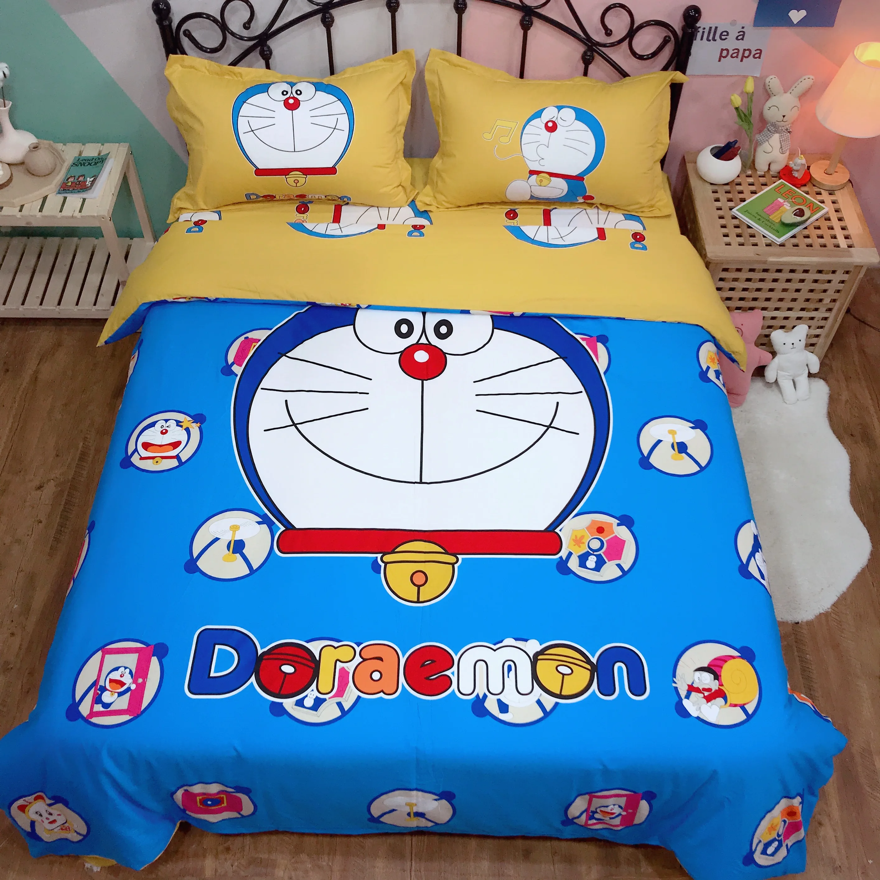 Комплект постельного белья с рисунком Doraemon для мальчиков 100% хлопковое стеганное