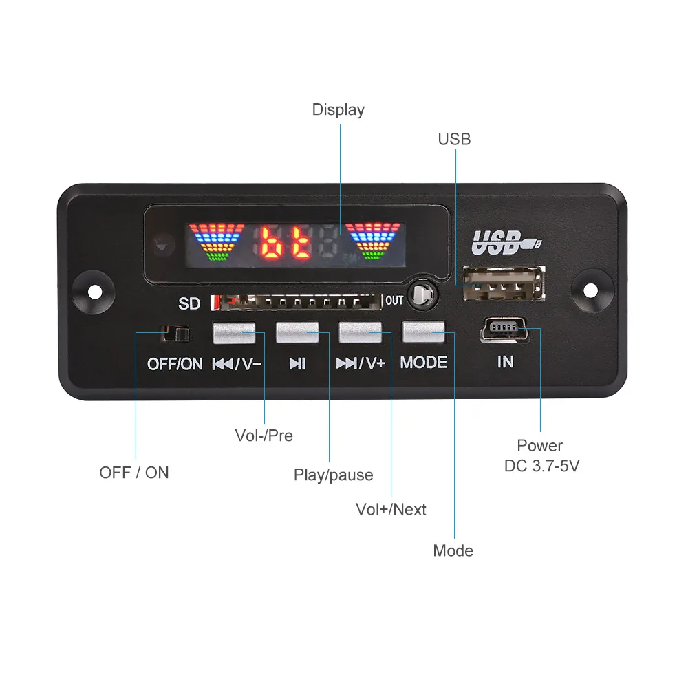 AIYIMA Bluetooth MP3 декодер 4 вида цветов экран Bluetooth 5,0 приемник WMA WAV FLAC декодирование 2x3 Вт усилитель Поддержка FM USB SD AUX